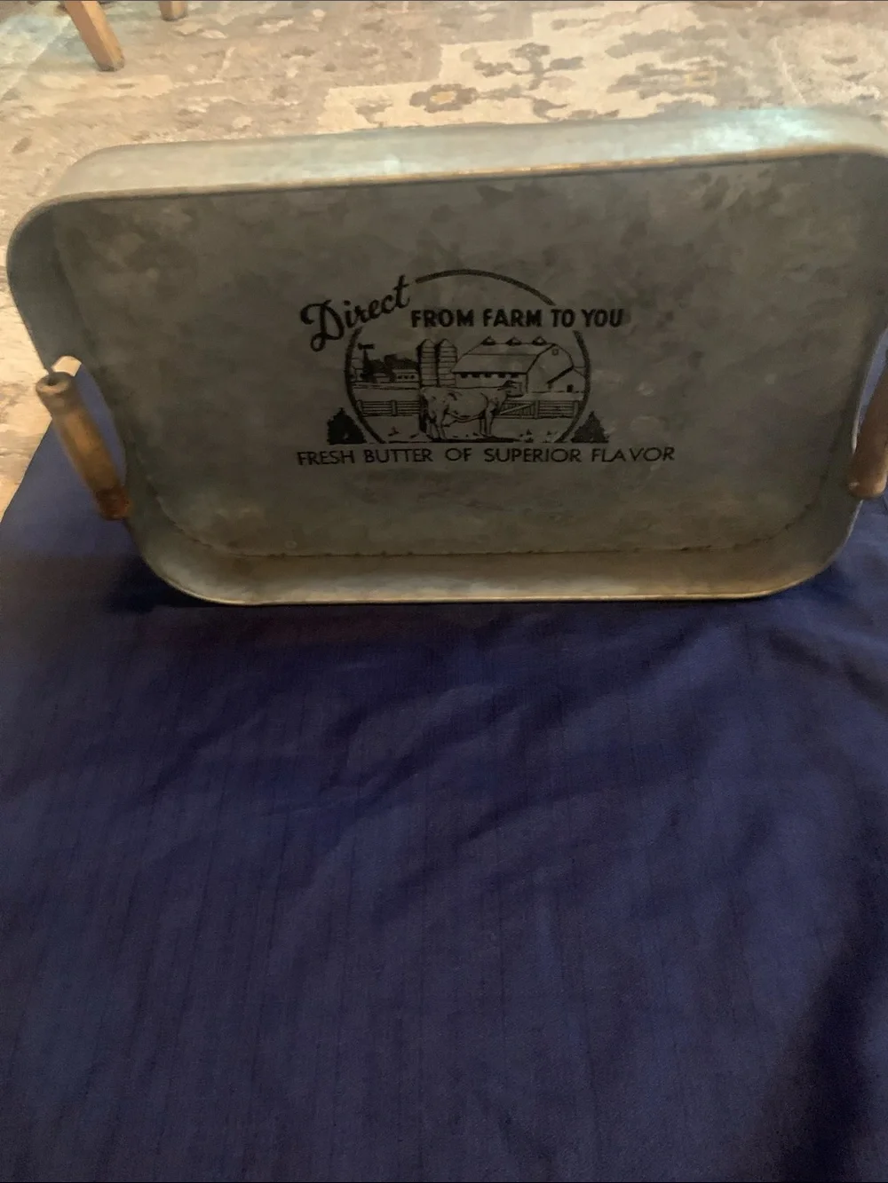 Galvanized Metal Serving Tray with Wood Handles - Rustic Farmhouse Style